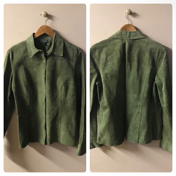 Classiques Entiér Light Olive Green Suede Leather Jacket - Picture 1 of 4